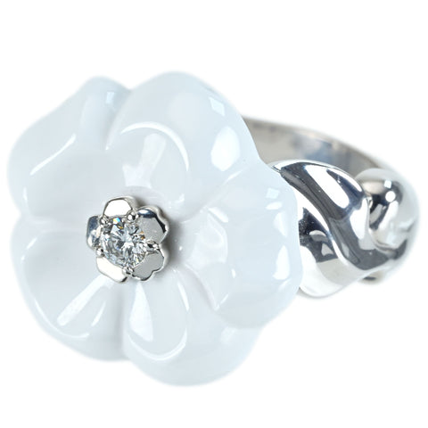【中古】CHANEL シャネル K18WG CAMELLIA RING ホワイトアゲート カメリアリング 11.6g #14