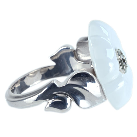 【中古】CHANEL シャネル K18WG CAMELLIA RING ホワイトアゲート カメリアリング 11.6g #14