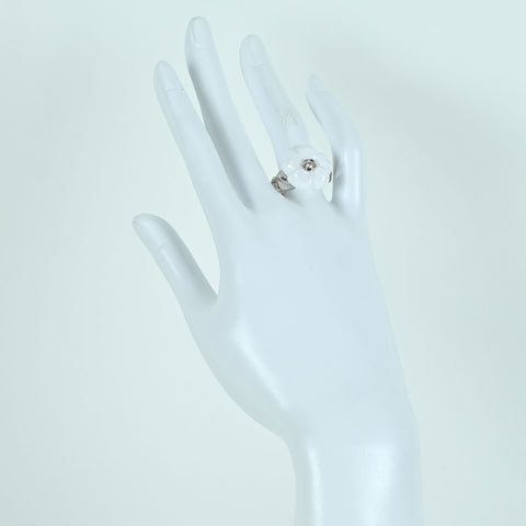 【中古】CHANEL シャネル K18WG CAMELLIA RING ホワイトアゲート カメリアリング 11.6g #14