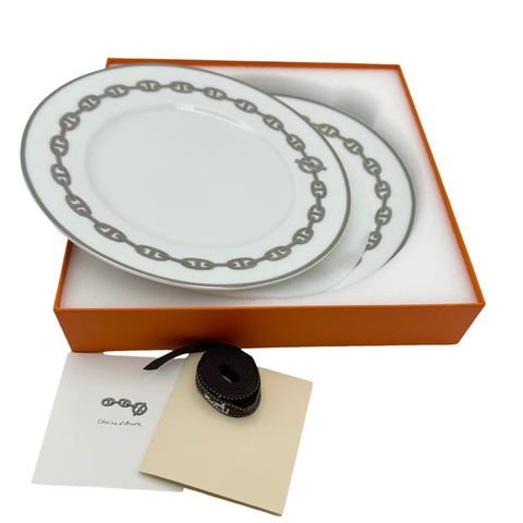 [Unused] Hermes Chaine d'Ancre Plates, Small Items, Ceramic, Plates, Set of 2, Unused 