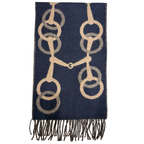 【新品未使用】 Hermes エルメス カシミヤマフラー 《エニー・モール》 小物 マリン / エトゥープ カシミヤ 100% 新品未使用