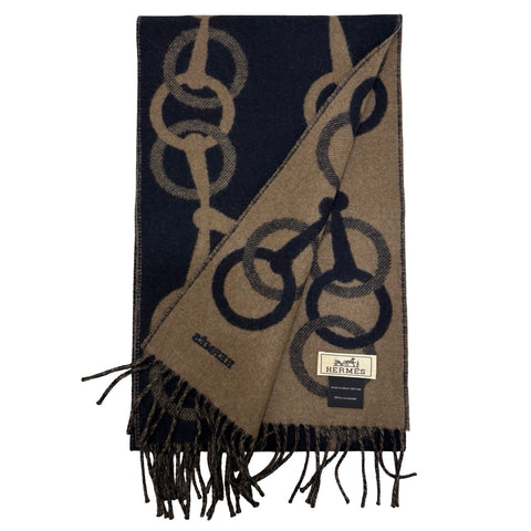【新品未使用】 Hermes エルメス カシミヤマフラー 《エニー・モール》 小物 マリン / エトゥープ カシミヤ 100% 新品未使用