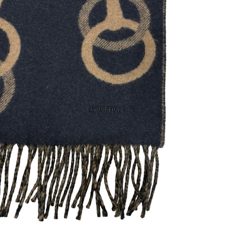【新品未使用】 Hermes エルメス カシミヤマフラー 《エニー・モール》 小物 マリン / エトゥープ カシミヤ 100% 新品未使用