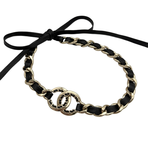 【中古】 CHANEL シャネル カチューシャ＆チョーカー 小物 ブラック/ゴールド レザー/GP 中古 BLACK