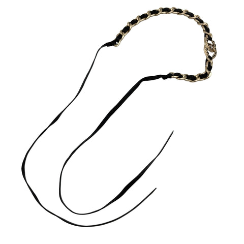【中古】 CHANEL シャネル カチューシャ＆チョーカー 小物 ブラック/ゴールド レザー/GP 中古 BLACK
