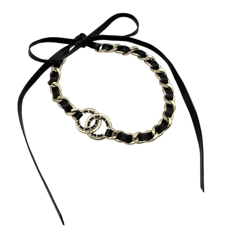 【中古】 CHANEL シャネル カチューシャ＆チョーカー 小物 ブラック/ゴールド レザー/GP 中古 BLACK