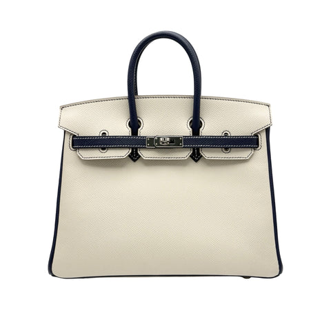 【中古】 Hermes エルメス BIRKIN25 バーキン25 ハンドバッグ A刻(2017年) クレ/ブルー系 エプソン パーソナルオーダー 中古 USED バッグ