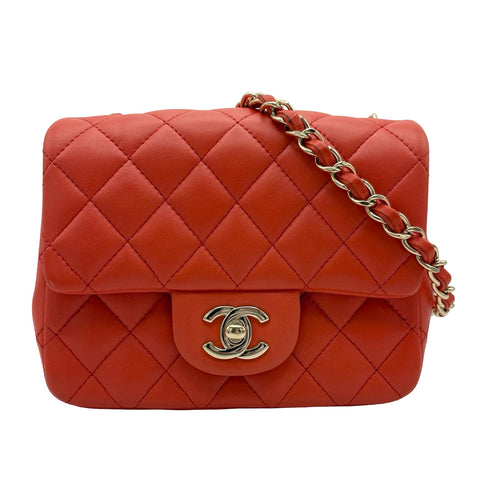 【中古】 CHANEL シャネル MINI MATELASSE FLAP BAG ミニマトラッセ ショルダーバッグ 24番台(2017年) レッド系 ラムスキン 中古 USED SALE