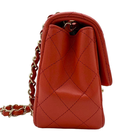 【中古】 CHANEL シャネル MINI MATELASSE FLAP BAG ミニマトラッセ ショルダーバッグ 24番台(2017年) レッド系 ラムスキン 中古 USED SALE