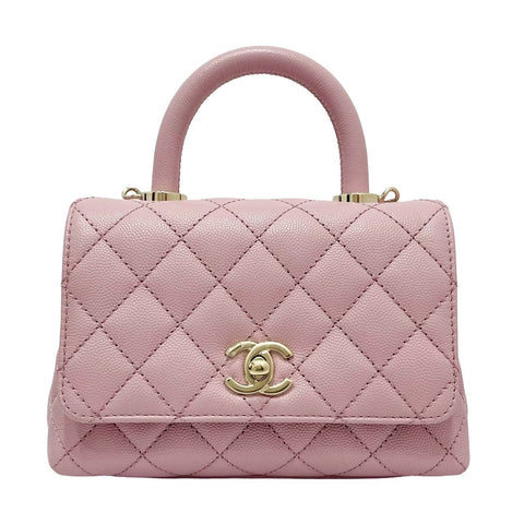 【美品】 CHANEL シャネル COCO HANDAL XXS ココハンドルXXS ハンドバッグ ICチップ(2021年～) ピンク キャビアスキン 中古 PINK CAVIARSKIN USED バッグ