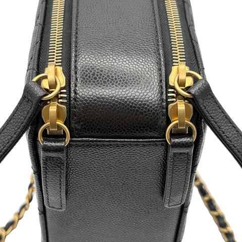 【中古】 CHANEL シャネル LOGO HANDBAG ロゴハンドバッグ ハンドバッグ ICチップ(2021年～) ブラック キャビアスキン 中古 USED バッグ