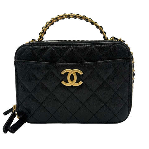 【中古】 CHANEL シャネル LOGO HANDBAG ロゴハンドバッグ ハンドバッグ ICチップ(2021年～) ブラック キャビアスキン 中古 USED バッグ