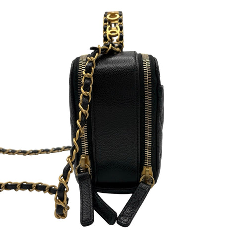 【中古】 CHANEL シャネル LOGO HANDBAG ロゴハンドバッグ ハンドバッグ ICチップ(2021年～) ブラック キャビアスキン 中古 USED バッグ