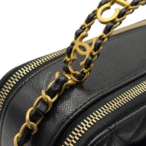 【中古】 CHANEL シャネル LOGO HANDBAG ロゴハンドバッグ ハンドバッグ ICチップ(2021年～) ブラック キャビアスキン 中古 USED バッグ