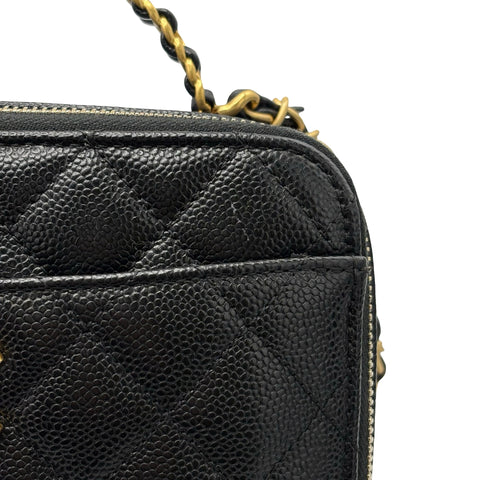 【中古】 CHANEL シャネル LOGO HANDBAG ロゴハンドバッグ ハンドバッグ ICチップ(2021年～) ブラック キャビアスキン 中古 USED バッグ