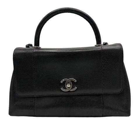 【中古】 CHANEL シャネル COCO HANDLE BAG ココハンドル ショルダーバッグ 21番台(2016年) ブラック リザード USED USED バッグ