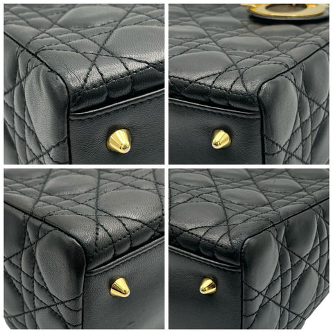 【中古】Christian Dior クリスチャン ディオール LADY DIOR MM レディデイオール MM ハンドバッグ **-**-1016(2006年) ブラック ラムスキン 中古 BLACK LAMBSKIN USED バッグ