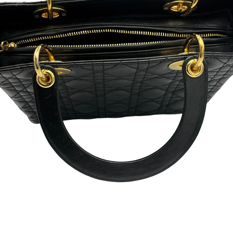 [Used] Christian Dior LADY DIOR MM Lady Dior MM Handbag **-**-1016 (2006) Black Lambskin Used BLACK LAMBSKIN USED Bag 