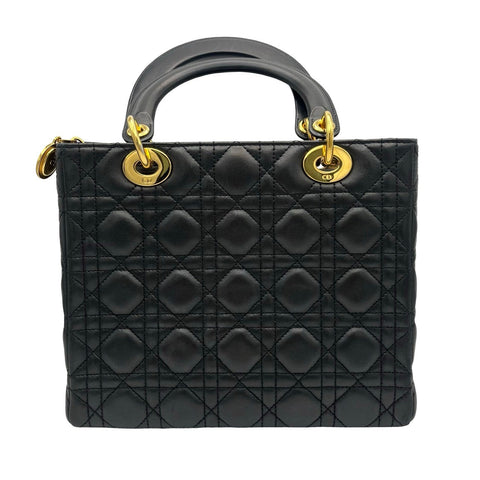 【中古】Christian Dior クリスチャン ディオール LADY DIOR MM レディデイオール MM ハンドバッグ **-**-1016(2006年) ブラック ラムスキン 中古 BLACK LAMBSKIN USED バッグ