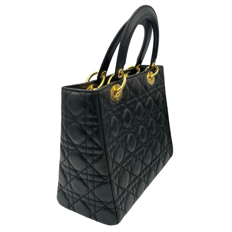 【中古】Christian Dior クリスチャン ディオール LADY DIOR MM レディデイオール MM ハンドバッグ **-**-1016(2006年) ブラック ラムスキン 中古 BLACK LAMBSKIN USED バッグ