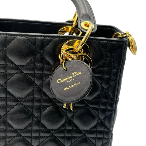 【中古】Christian Dior クリスチャン ディオール LADY DIOR MM レディデイオール MM ハンドバッグ **-**-1016(2006年) ブラック ラムスキン 中古 BLACK LAMBSKIN USED バッグ