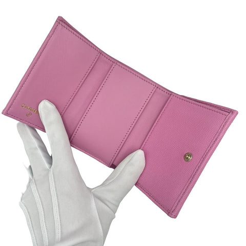 【中古】CHANEL シャネル SMALL FLAP WALLET 三つ折り財布 小物 ピンク キャビアスキン 中古 PINK CAVIARSKIN