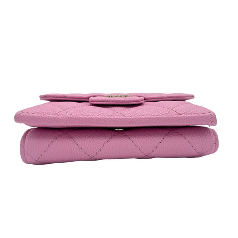 【中古】CHANEL シャネル SMALL FLAP WALLET 三つ折り財布 小物 ピンク キャビアスキン 中古 PINK CAVIARSKIN