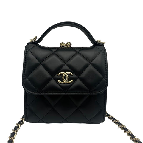 【中古】 CHANEL シャネル CHAINWALLET チェーンウォレット がま口 ランダム番(2021年～) ブラック カーフスキン 中古USED バッグ