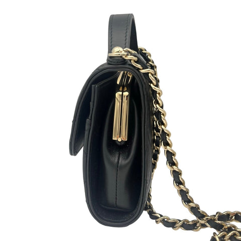 【中古】 CHANEL シャネル CHAINWALLET チェーンウォレット がま口 ランダム番(2021年～) ブラック カーフスキン 中古USED バッグ