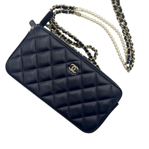 【中古】 CHANEL シャネル CHAINWALLET チェーンウォレット 24番(2017年) ブルー ラムスキン 中古 BLUE LAMBSKIN USED バッグ