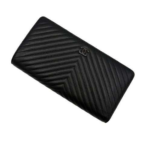 【中古】 CHANEL シャネル SO BLACK V WALLET Vステッチ 長財布 小物 ブラック ラムスキン 中古
