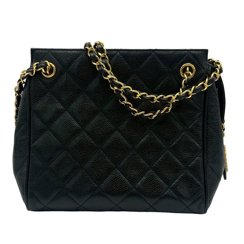 【中古】 CHANEL シャネル VINTAGE CHAINSHOULDER チェーンショルダーバッグ ヴィンテージ 3番台(1995年) ブラック キャビアスキン 中古 USED バッグ