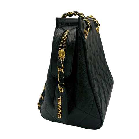 【中古】 CHANEL シャネル VINTAGE CHAINSHOULDER チェーンショルダーバッグ ヴィンテージ 3番台(1995年) ブラック キャビアスキン 中古 USED バッグ
