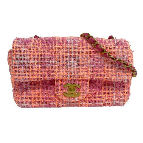【美品】 CHANEL シャネル MINI MATELASSE ミニマトラッセ ショルダーバッグ ランダム番(2024年) ピンク/オレンジ ツイード 中古 USED バッグ