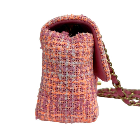 【美品】 CHANEL シャネル MINI MATELASSE ミニマトラッセ ショルダーバッグ ランダム番(2024年) ピンク/オレンジ ツイード 中古 USED バッグ