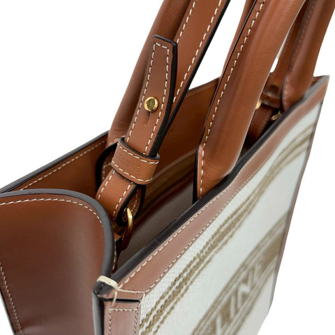 【美品】 CELINE セリーヌ SMALL VERTICAL CABAS スモール バーティカル カバ ショルダーバッグ トートバッグ ブラウン/ベージュ カーフ/キャンバス 中古 USED バッグ
