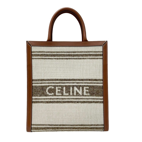 【美品】 CELINE セリーヌ SMALL VERTICAL CABAS スモール バーティカル カバ ショルダーバッグ トートバッグ ブラウン/ベージュ カーフ/キャンバス 中古 USED バッグ