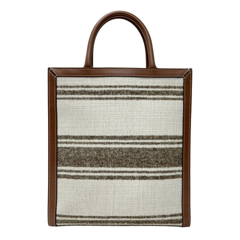 【美品】 CELINE セリーヌ SMALL VERTICAL CABAS スモール バーティカル カバ ショルダーバッグ トートバッグ ブラウン/ベージュ カーフ/キャンバス 中古 USED バッグ