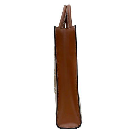 【美品】 CELINE セリーヌ SMALL VERTICAL CABAS スモール バーティカル カバ ショルダーバッグ トートバッグ ブラウン/ベージュ カーフ/キャンバス 中古 USED バッグ