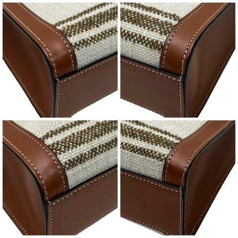 【美品】 CELINE セリーヌ SMALL VERTICAL CABAS スモール バーティカル カバ ショルダーバッグ トートバッグ ブラウン/ベージュ カーフ/キャンバス 中古 USED バッグ