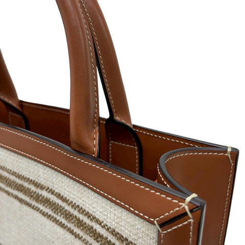 【美品】 CELINE セリーヌ SMALL VERTICAL CABAS スモール バーティカル カバ ショルダーバッグ トートバッグ ブラウン/ベージュ カーフ/キャンバス 中古 USED バッグ