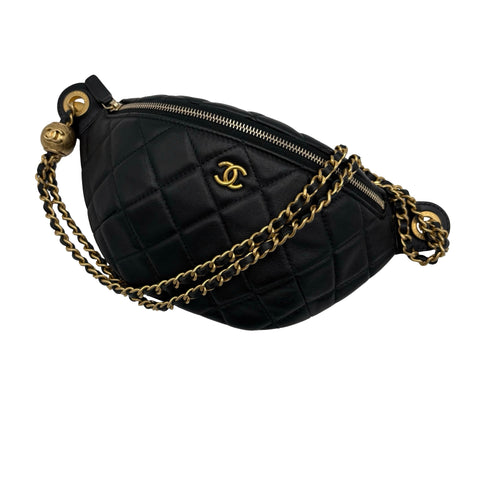 【中古】CHANEL シャネル Belt 2way Bag ウエストバッグ ボディバッグ ランダム番(2021年～) ブラック ラムスキン 中古 USED バッグ