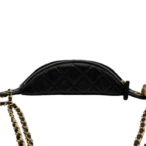【中古】CHANEL シャネル Belt 2way Bag ウエストバッグ ボディバッグ ランダム番(2021年～) ブラック ラムスキン 中古 USED バッグ