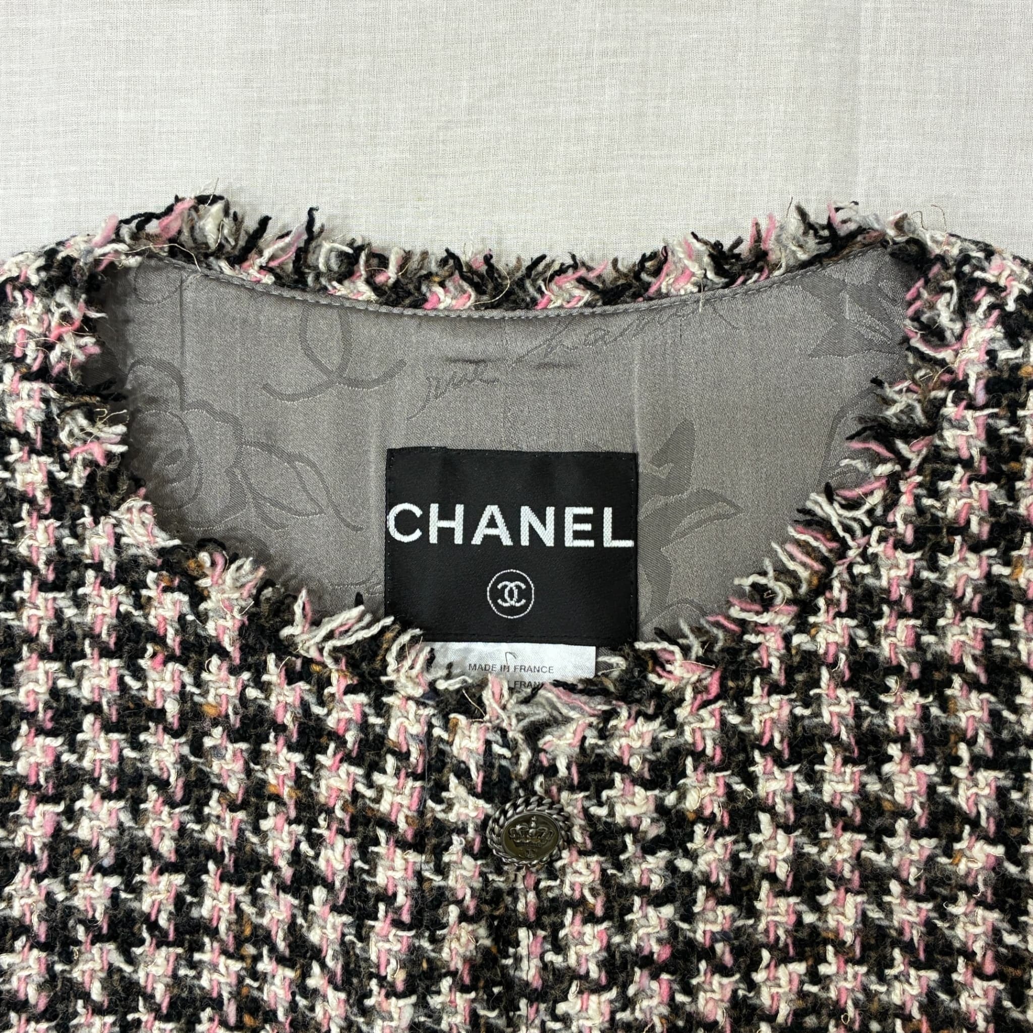中古】 CHANEL シャネル JACKET ツイードノーカラージャケット 34 USED