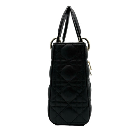 【美品】 Christian Dior クリスチャン ディオール LADY DIOR SMALL レディーディオールスモール ハンドバッグ 88MA★0274(2024年) ブラック ラムスキン 中古 USED バッグ