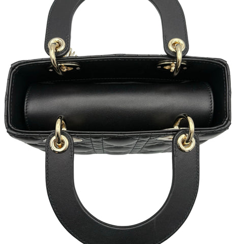 【美品】 Christian Dior クリスチャン ディオール LADY DIOR SMALL レディーディオールスモール ハンドバッグ 88MA★0274(2024年) ブラック ラムスキン 中古 USED バッグ