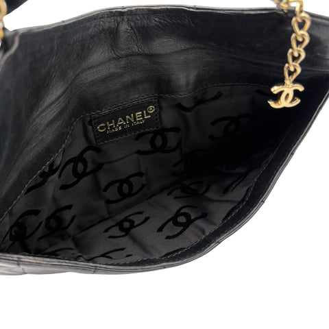 【中古】 CHANEL シャネル CHAINSHOULDERBAG チョコバー チェーンショルダー シリアルシールなし ブラック ラムスキン 中古 USED バッグ