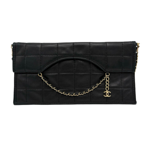 【中古】 CHANEL シャネル CHAINSHOULDERBAG チョコバー チェーンショルダー シリアルシールなし ブラック ラムスキン 中古 USED バッグ