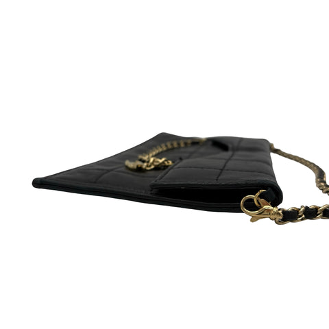 【中古】 CHANEL シャネル CHAINSHOULDERBAG チョコバー チェーンショルダー シリアルシールなし ブラック ラムスキン 中古 USED バッグ