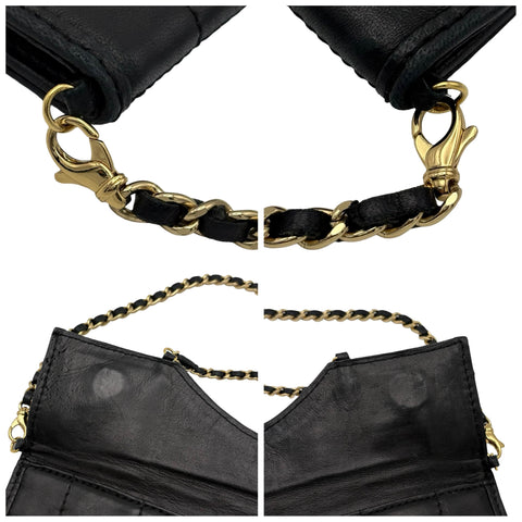 【中古】 CHANEL シャネル CHAINSHOULDERBAG チョコバー チェーンショルダー シリアルシールなし ブラック ラムスキン 中古 USED バッグ